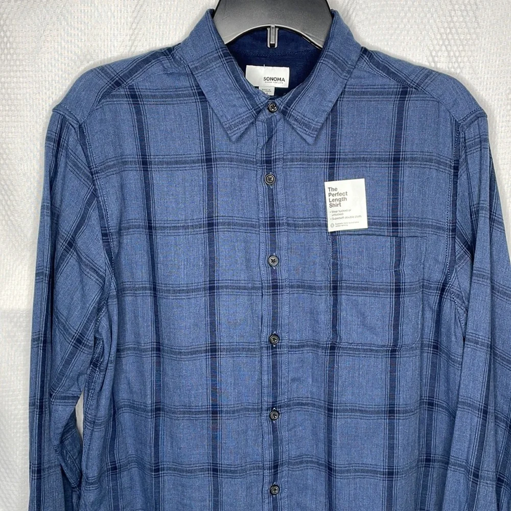 NWT M Mens Sonoma‎ Button Down Shirt Blue Plaid